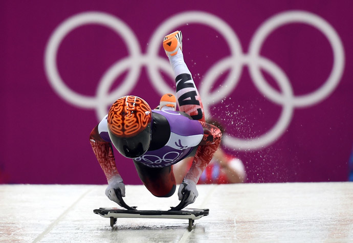 Canada's John Fairbairn takes part in a men Skeleton official training at the Sanki Sliding Center in Rosa Khutor during the Sochi Winter Olympics on February 10, 2014. (AFP Photo / Leon Neal) 