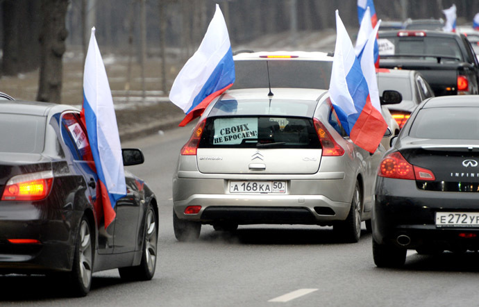 A motorized rally in Moscow to support the Russian speaking population of Ukraine. (RIA Novosti/Sergey Kuznetsov)