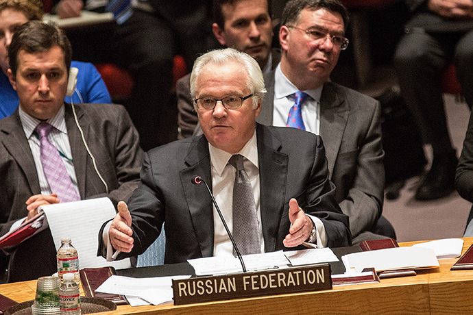 Russian Permanent Representative to the United Nations (UN), Vitaly Churkin, speaks at a UN Security Council meeting on March 3, 2014 in New York City. (AFP Photo / Andrew Burton)