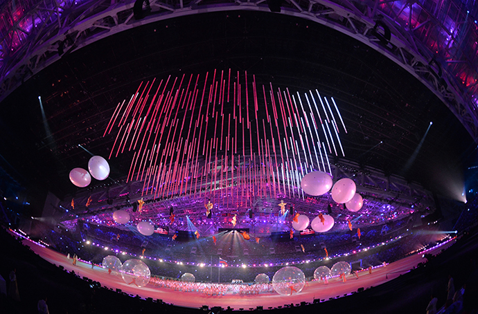 Performers during the opening ceremony of the Sochi 2014 Winter Paralympics. (RIA Novosti / Alexey Kudenko)