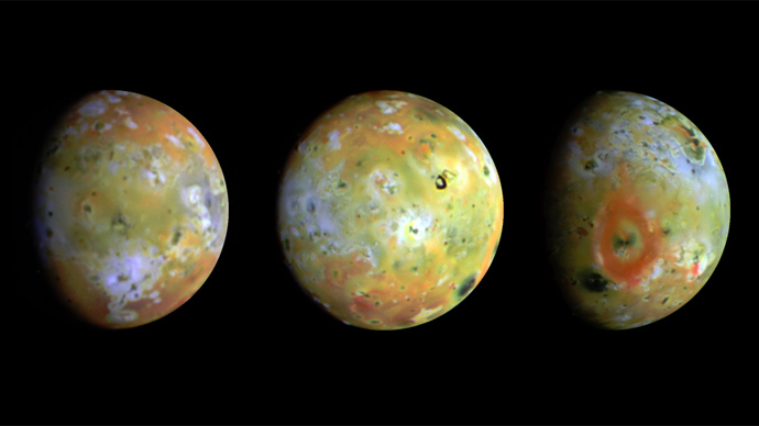 Io is the most volcanically active body in the solar system. At 2,263 miles in diameter, it is slightly larger than Earthâs moon (Image courtesy of NASA/JPL/University of Arizona)
