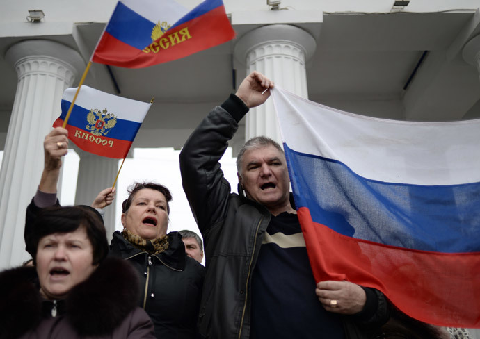 Participants at the rally staged on Nakhimov Square in Sevastopol in support of the Crimean Parliament and Sevastopol City Council's decision to reunite with Russia.(RIA Novosti / Valeriy Melnikov)