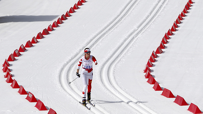 Canada's Brittany Hudak skis during the women's 15 km cross-country standing at the 2014 Sochi Paralympic Winter Games in Rosa Khutor, March 10, 2014 (Reuters / Alexander Demianchuk)