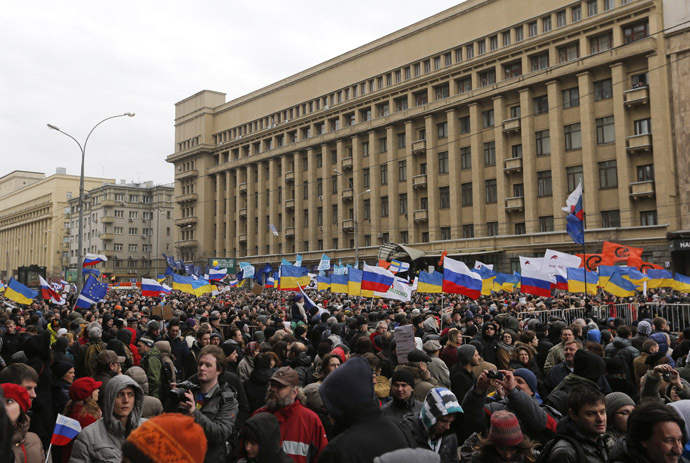 People take part in an anti-war rally in Moscow, March 15, 2014. (Reuters/Maxim Shemetov)