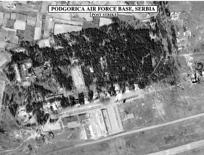A NATO photo published 28th March 1999 of Podgorica air base after NATO bombed it. (AFP Photo)
