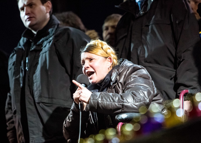 Former Ukrainian Prime Minister Yulia Tymoshenko, freed from prison, while making a speech on Independence Square in Kiev. (RIA Novosti/Andrey Stenin)