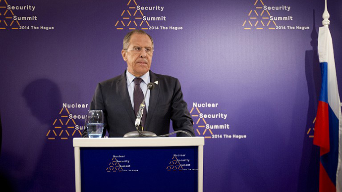 Russian Foreign Minister Sergei Lavrov holds a press conference in The Hague on March 24, 2014 on the sidelines of the Nuclear Security Summit (NSS). (AFP Photo / Evert-Jan Daniels)