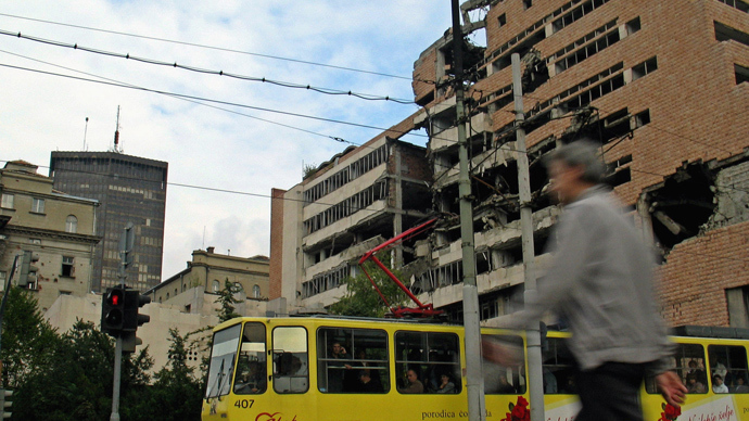 The Yugoslav Army Headquarters building hasn't been rebuilt after being damaged by cruises missiles in April 1999 during NATO's bombing of Serbia over Kosovo. Belgrade (AFP Photo)