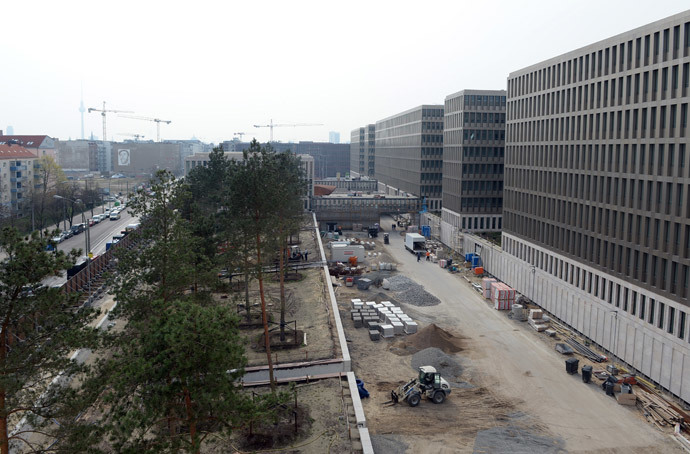 Construction work by new offices are pictured during the opening ceremony of the northern building complex of the new headquarters of the German Federal Intelligence Service (BND) on March 31, 2014 in Berlin, Germany. (AFP Photo / Pool / Soeren Stache) 