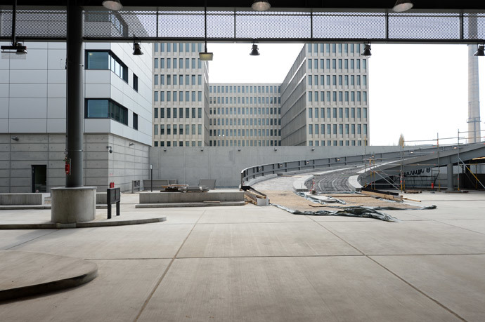 A driveway to the site under construction is pictured during the opening ceremony of the northern building complex of the new headquarters of the German Federal Intelligence Service (BND) on March 31, 2014 in Berlin, Germany. (AFP Photo / Pool / Soeren Stache) 