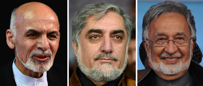 Ashraf Ghani Ahmadzai, Abdullah Abdullah, Zalmai Rassoul.(AFP Photo / Wakhil Kohsar / Hashmatullah)