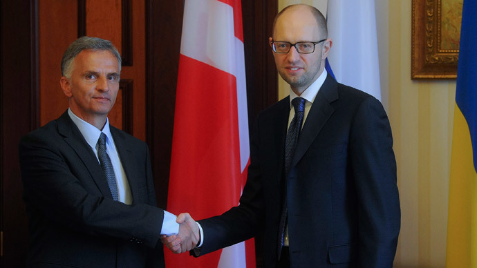 Oh, that awkward moment: Ukrainian PM greets Swiss president with Danish flag