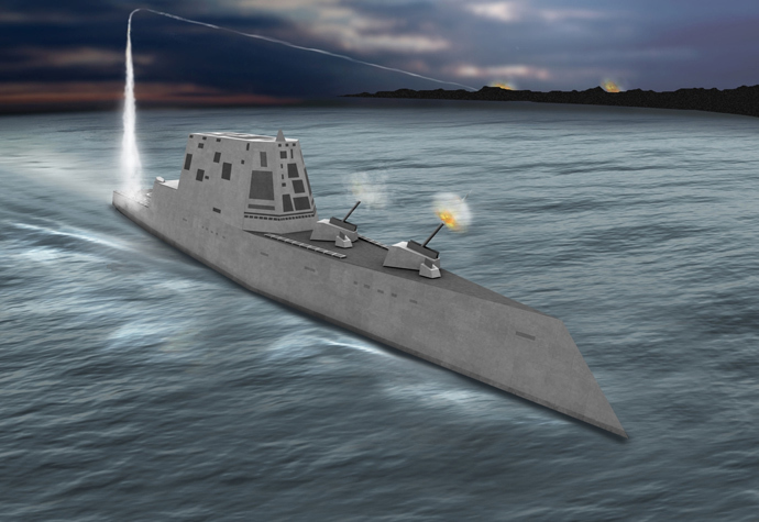 Concept view of the USS Zumwalt class destroyer (DDG-1000), image from http://peoships.crane.navy.mil