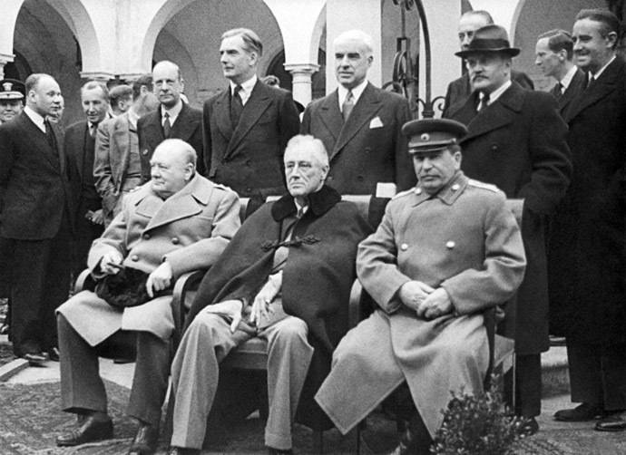 The leaders of the anti-Hitler coalition, from right to left, Soviet leader Josef Stalin, American President Franklin Roosevelt and British Prime Minister Winston Churchill at the Crimean Conference of the leaders of the three Allied powers in the Second World War, Yalta February 4-11, 1945. (RIA Novosti)