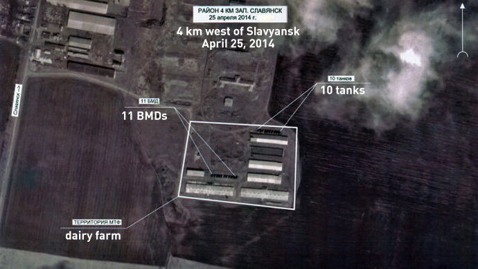 ‘Tanks, APCs, 15,000 troops’: Satellite images show Kiev forces build-up near Slavyansk