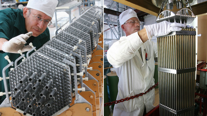 Nuclear power reactor fuel assembly racks at the Novosibirsk Chemical Concentrate Works.(RIA Novosti / Ruslan Krivobok)