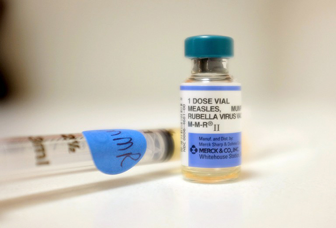 A bottle of measles vaccination is seen at Miami Children's Hospital on May 16, 2014 in Miami, Florida. (AFP Photo / Getty Images / Joe Raedle)