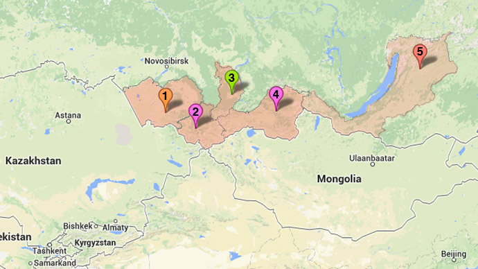 1 Altai Region, 2 Altai Republic, 3 Khakassia Republic, 4 Tuva Republic, 5 Buryatia Republic
