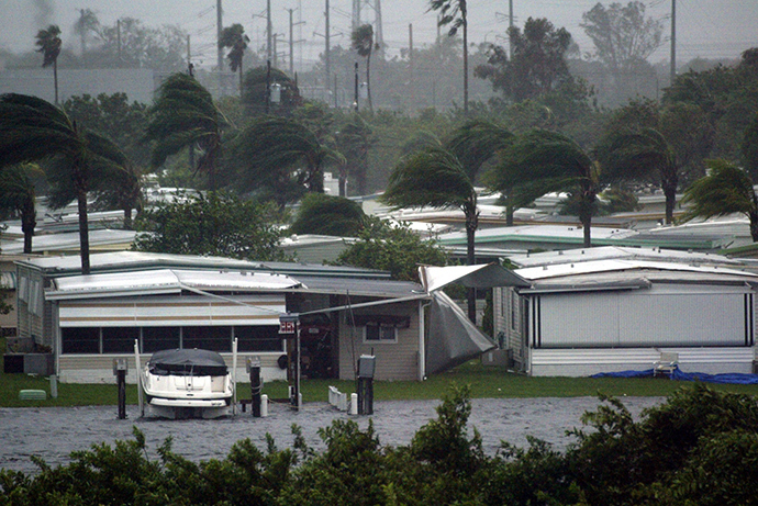 A trailer park is damaged by Hurricane Charley in Port Charlotte, Florida after Charley hit the west coast of Florida on August 13, 2004 (Reuters / Marc Serota MS)