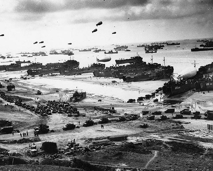 US LST unloading equipment on the beach in Normandy France after the initial invasion on the 6 June 1944. (AFP Photo)
