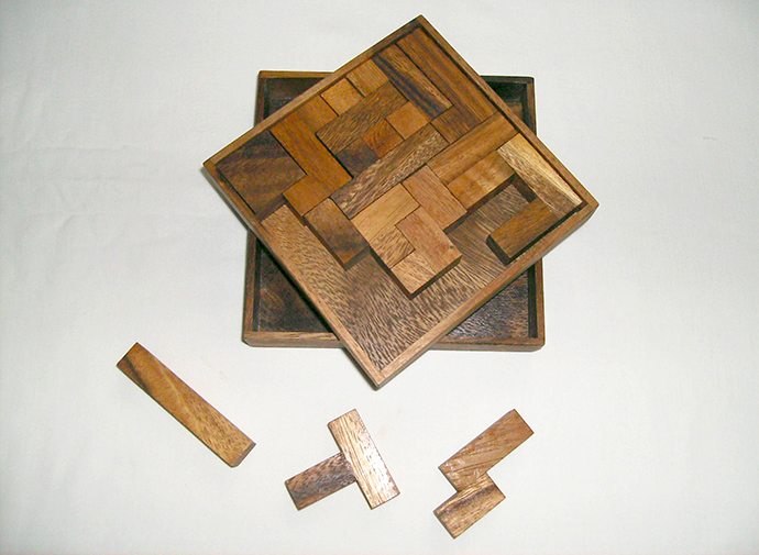 This picture shows a pentomino, a plane geometric figure formed by joining five equal squares edge to edge.