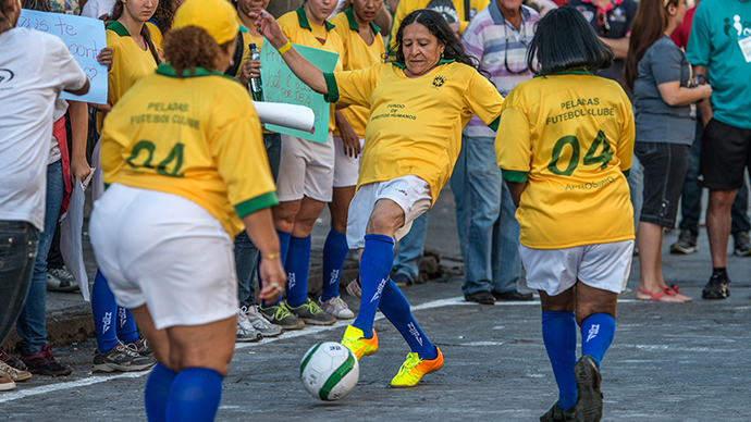 'Naked football': Brazil prostitutes show ball skills to highlight sex workers’ rights