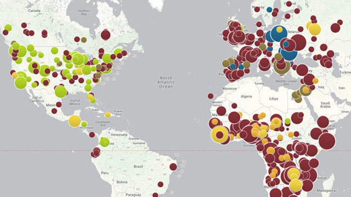 Measles outbreaks (purple) worldwide and whooping cough (green) in the U.S., thanks in part to the anti-vaccination movement. (Council on Foreign Relations), (image from www.latimes.com)