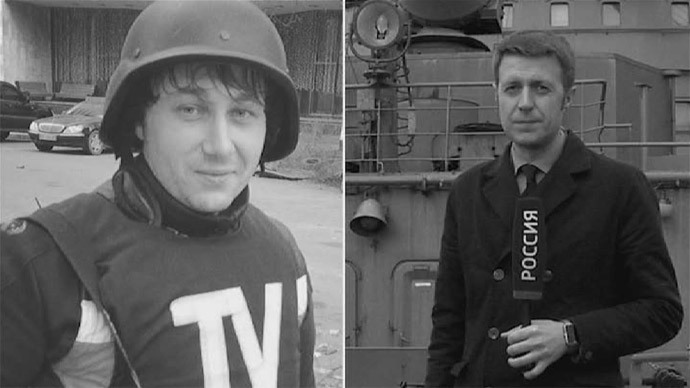 Rossiya TV journalist Igor Kornelyuk (R) and sound engineer Anton Voloshin (L)