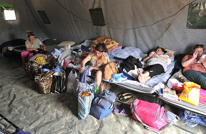 Women from southeastern Ukraine at a refugee camp in Donetsk, Rostov Region, June 20, 2014. (RIA Novosti / Sergey Pivovarov)