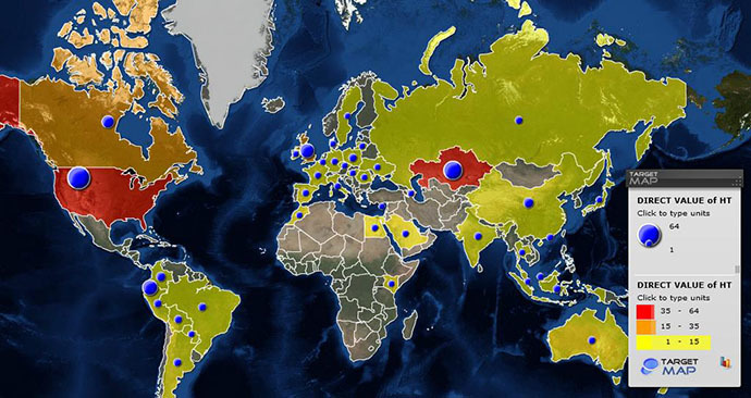 Map showing the countries of the current HackingTeam serversâ locations (Image from securelist.com)