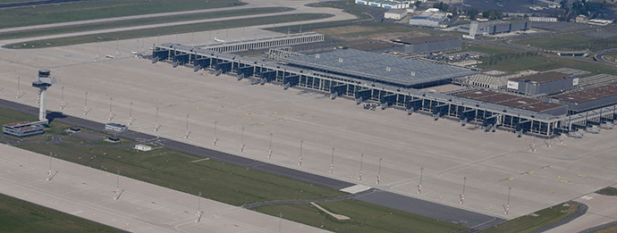 A general overview shows the main tower and the main terminal of the construction site of Berlin Brandenburg international airport Willy Brandt (BER) (Reuters)