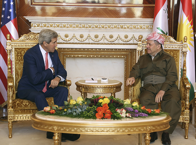 Kurdish Regional Government President Massoud Barzani (R) meets with U.S. Secretary of State John Kerry (L) in Arbil, in Iraq's Kurdistan region June 24, 2014. (Reuters)