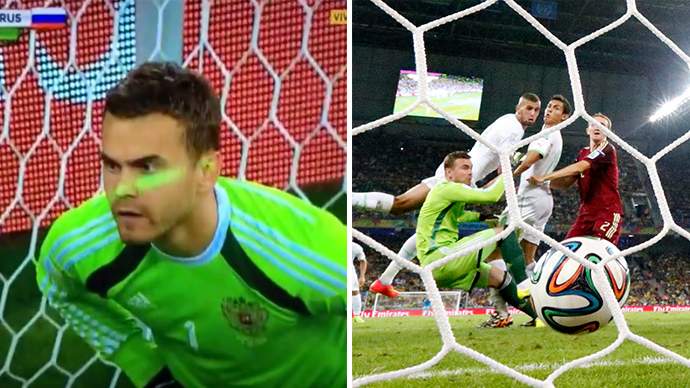Russian fans outraged as laser beam blinds goalkeeper in Algeria game