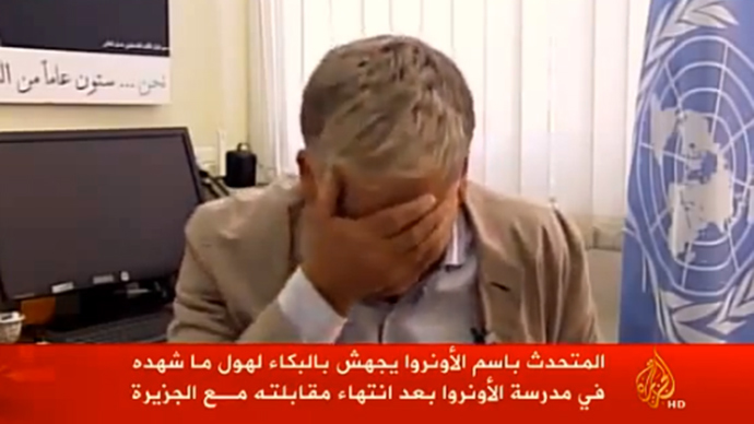 UN relief agency spokesman bursts into tears over deaths of Palestinian children