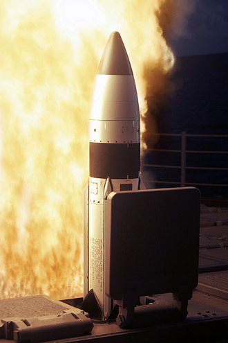 ARCHIVE PHOTO:Standard Missile Three (SM-3) being launched from the vertical launch system (VLS) aboard the Pearl Harbor based Aegis cruiser USS Lake Erie (AFP Photo / NAVY)