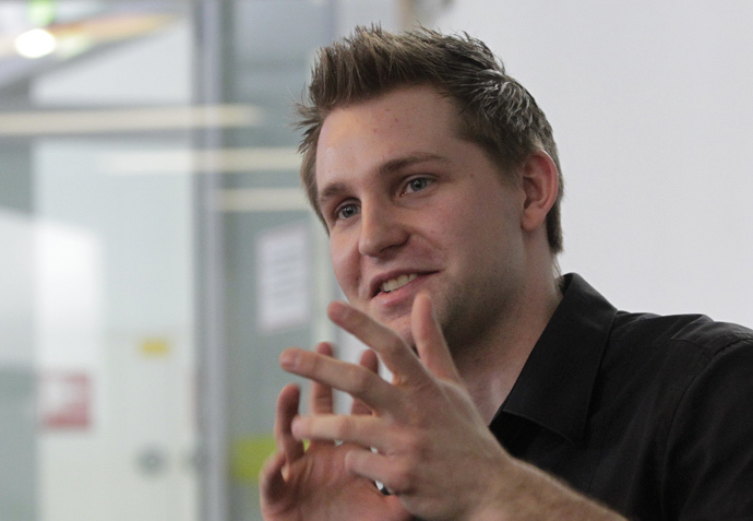 Law student Max Schrems briefs the media in Vienna (Reuters / Herwig Prammer) 