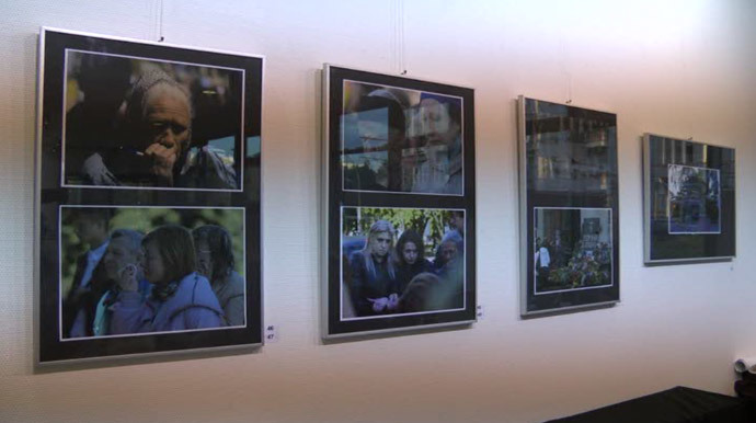 Over 50 photographs of the events of May 2 and the grief afterwards were shown at the exhibit, Berlin, Germany, August 2014. Screenshot from Ruptly Video