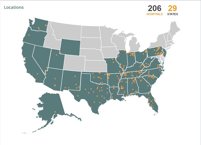 Locations of Community Health Systems-operated hospitals (Image by CHS, Inc.)