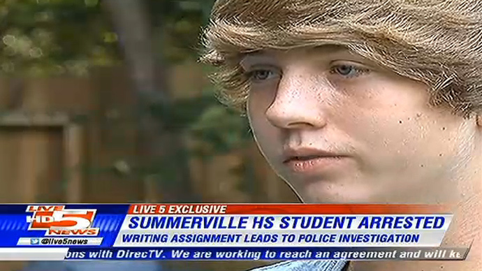 S. Carolina student arrested after writing about shooting a dinosaur