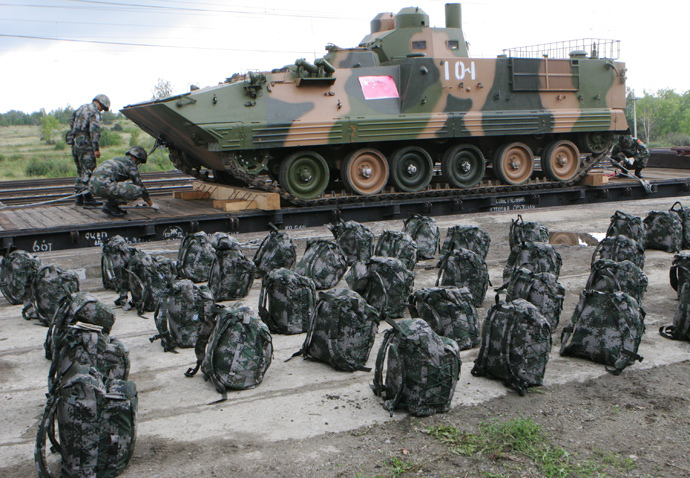 ARCHIVE PHOTO: Unloading military equipment for ground units of the People's Liberation Army (PLA) arriving at the railway station in the Chelyabinsk region to take part in the Sino-Russian anti-terrorist exercise "Peace Mission 2013". (RIA Novosti / Vladislav Belogrud) 