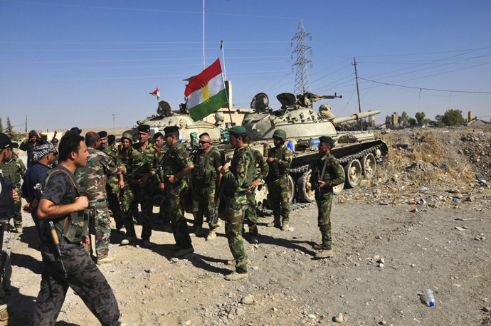 Members of the Kurdish security forces take part during an intensive security deployment after clashes with militants of the Islamic State, formerly known as the Islamic State in Iraq and the Levant (ISIL), in Jalawla, Diyala province. (Reuters)