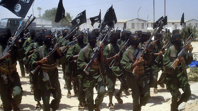 Islamist fighters loyal to Somaliaâs Al-Qaida inspired al-Shebab group perform military drills at a village in Lower Shabelle region, some 25 kilometres outside Mogadishu.(AFP Photo / Abdurashid Abdulle )