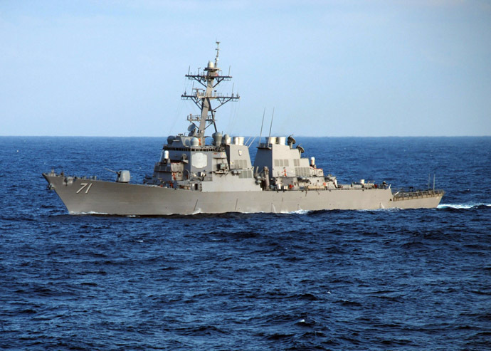 The guided-missile destroyer USS Ross (DDG 71) crosses the Atlantic Ocean as part of the Nassau Expeditionary Strike Group. March 05, 2008 (AFP Photo / U.S. Navy / Seaman Mandy Hunsucker)