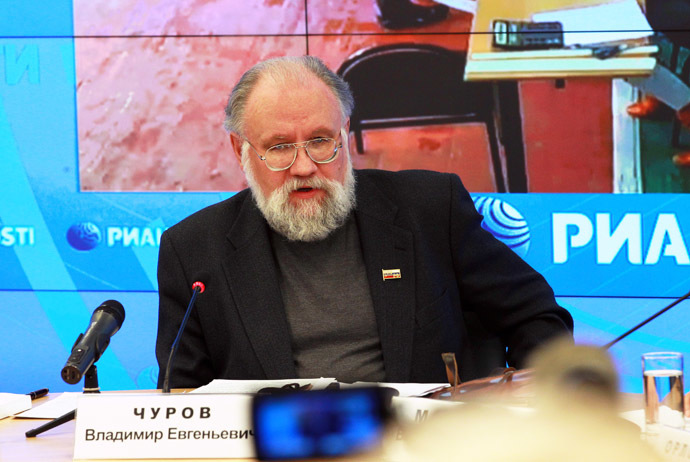 Central Election Commission chairman Vladimir Churov at a RIA Novosti news conference. (RIA Novosti / Anton Denisov)