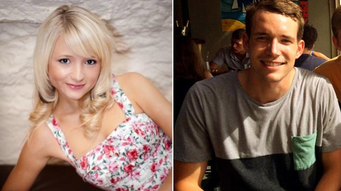 This combination of handout images created from undated images received from Britain's Foreign and Commonwealth Office on September 16, 2014 shows British students, Hannah Witheridge (L) and David Miller (R).(AFP Photo)