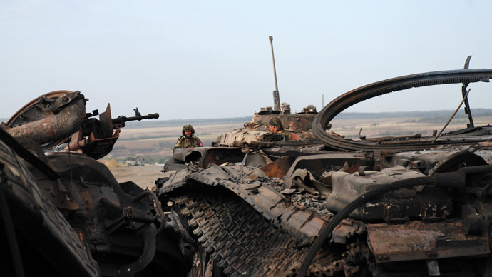 Destroyed Ukrainian military equipment in the village of Novoyekaterinovka near Komsomolsk. (RIA Novosti/Gennady Dubovoy)