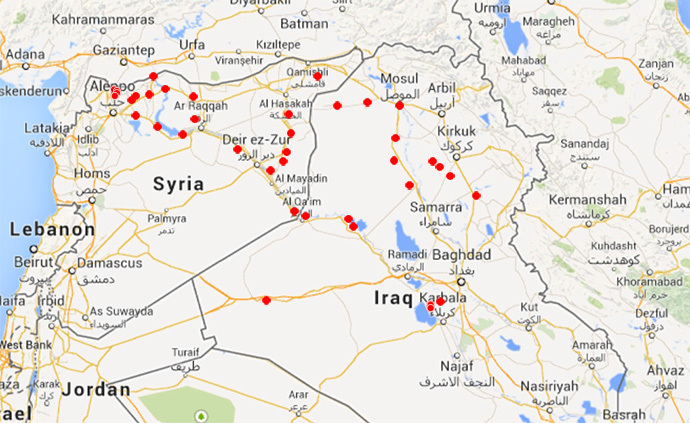 ISIS-controlled places (Google Maps)