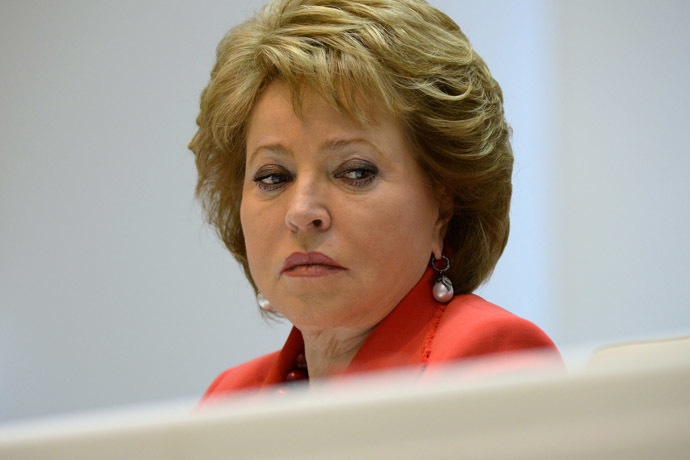 Valentina Matviyenko, Speaker of the Federation Council, attending the Federation Council meeting. (RIA Novosti/Maksim Blinov)