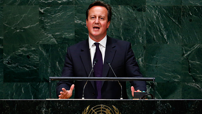 British Prime Minister David Cameron announces that the U.K. will join the air campaign against ISIL as he addresses the 69th United Nations General Assembly at the U.N. headquarters in New York September 24, 2014 (Reuters / Lucas Jackson)