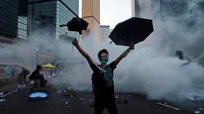 Hong Kong protests get visual: Marriage proposals, angry man climbs bridge, drone overflights (VIDEOS)